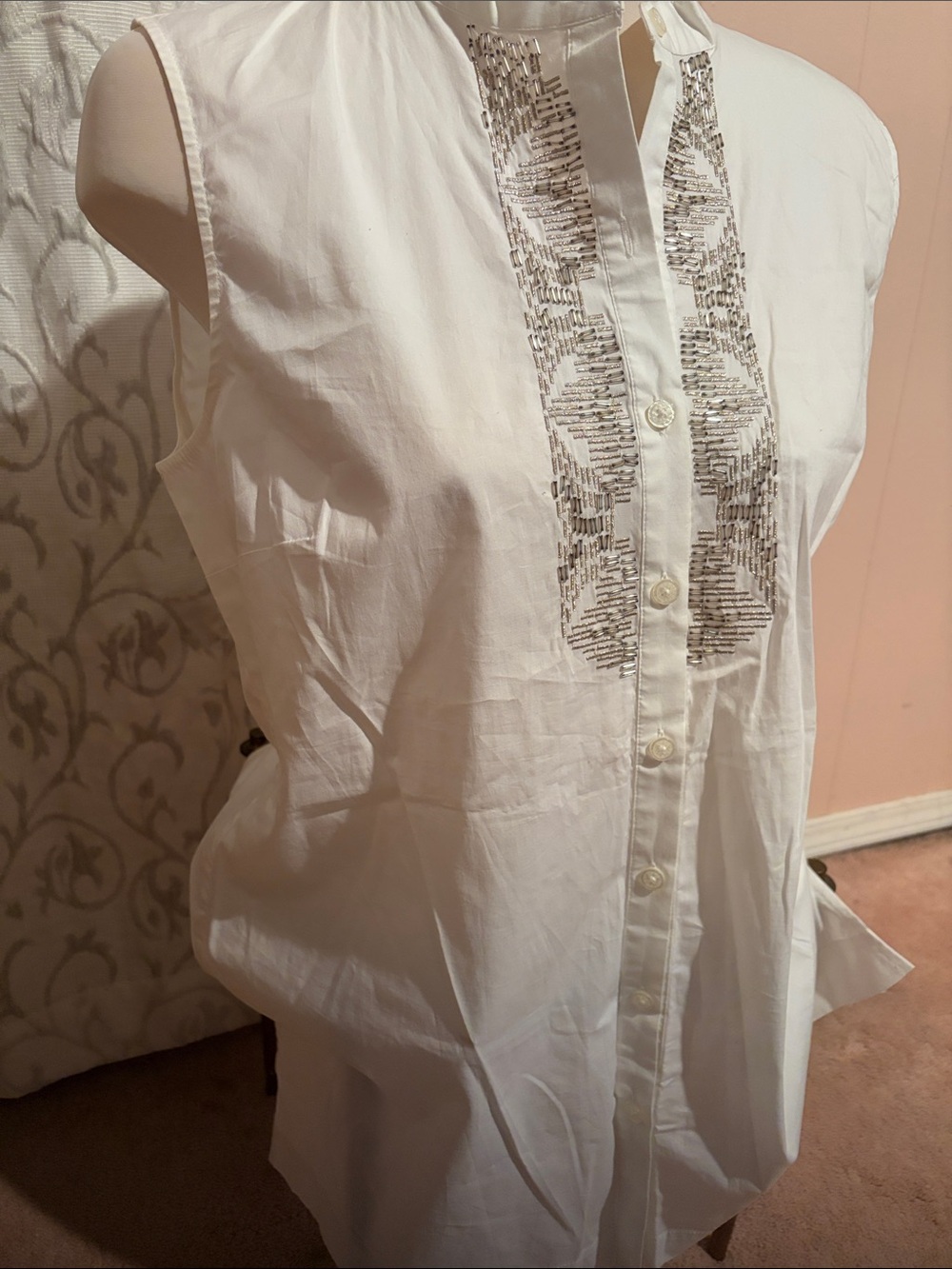 Dana Buchman Cream Button-Front Blouse with Logo Tag